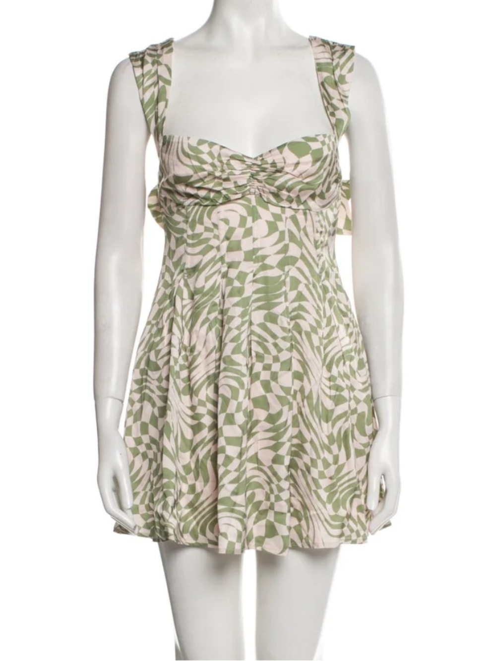 For Love & Lemons Green and Cream August Mini Dress